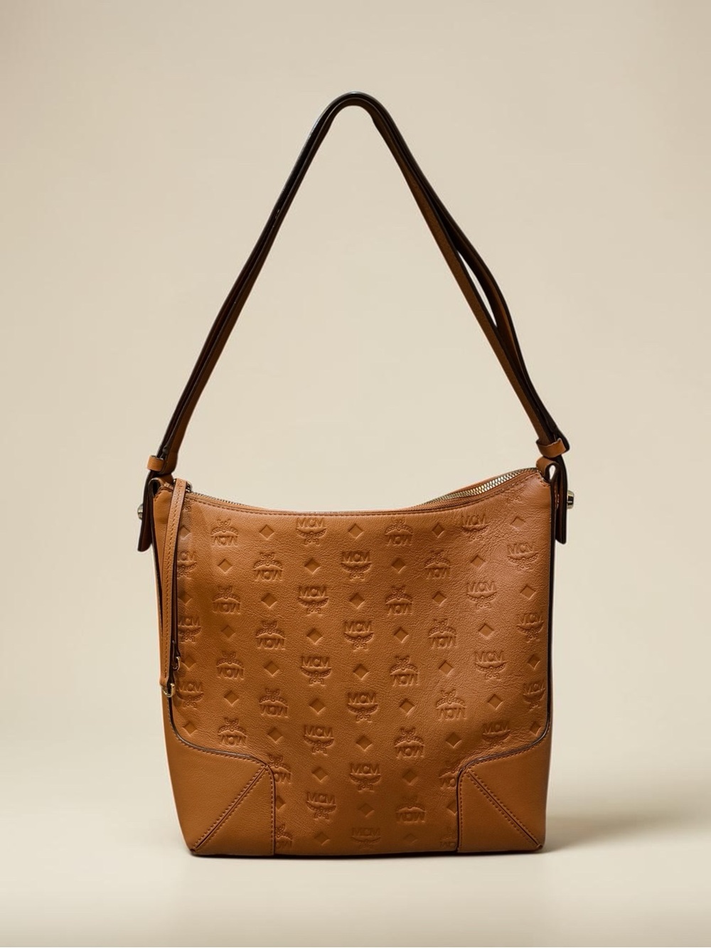 MCM Klara Monogram Embossed Leather Hobo